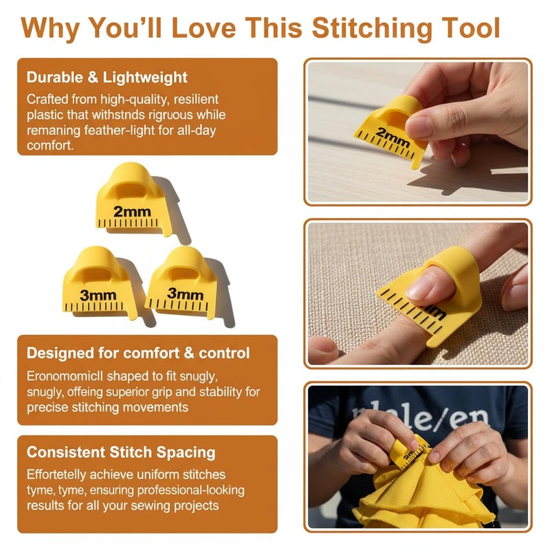HarMomentum Edge Stitch Lock and Sewing Gauge-Sewing Gauge-Edge Sewing Lockranding Tool-Needle Gauge Quilting Ruler for Straight & Curved Seams for Beginners,Professional Sewers - 2/3/4 Mm, 3 Pcs,Plastic (Yellow) - Image 3